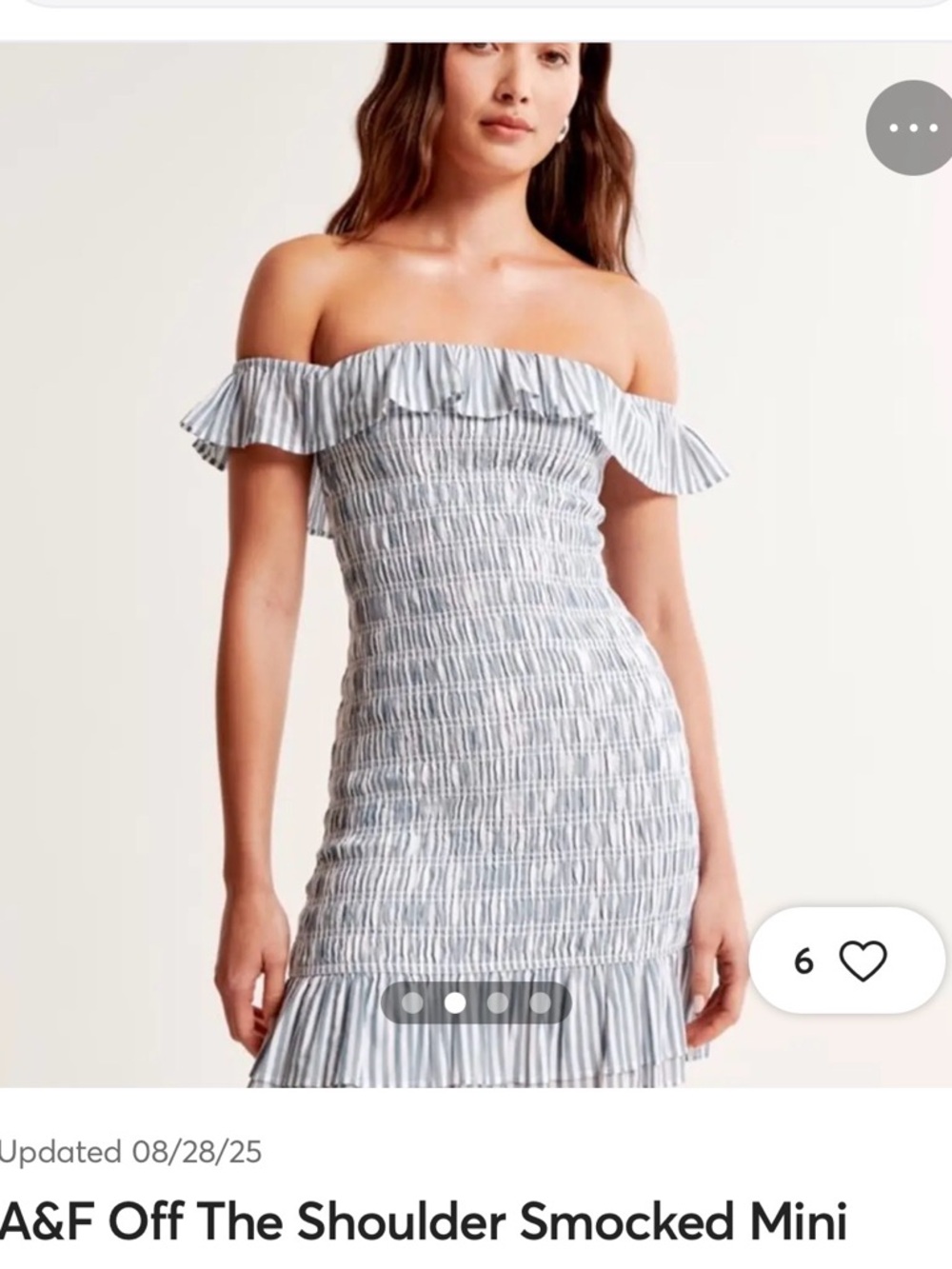 Abercrombie & Fitch Off-the-Shoulder Smocked Mini Dress in Light Blue Stripe